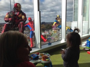 super hero window washers visit nationwide childrens hospital 11-17-2014
